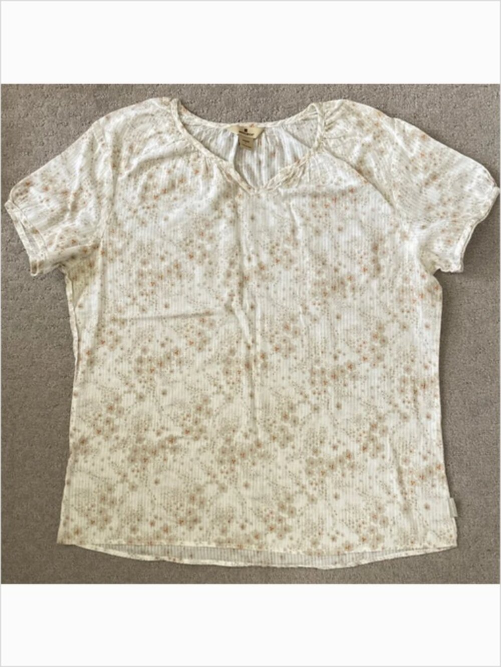 WOOLRICH ecru floral cotton top, Large.